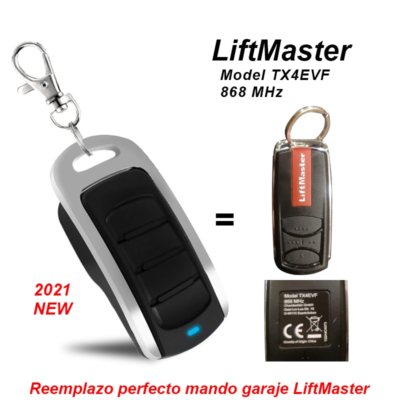 LiftMaster Model TX4EVF 868 MHz Garage Door Remote Control Chamberlain Gate Opener