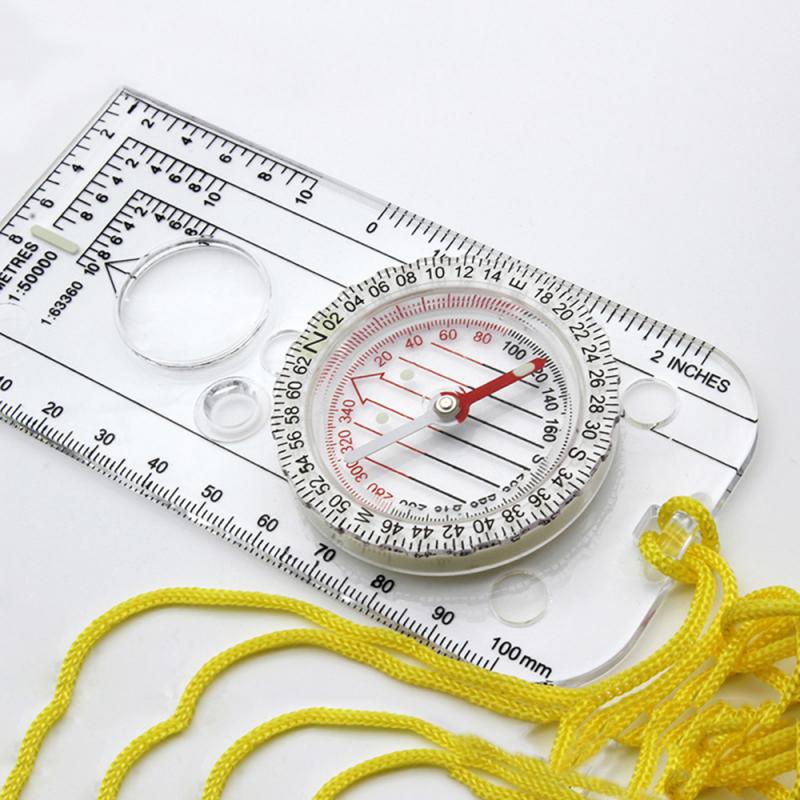 1pc Mini Compass Map Scale Ruler Magnifying Navigation Map Multifunctional Equipment For Outdoor Hiking Camping