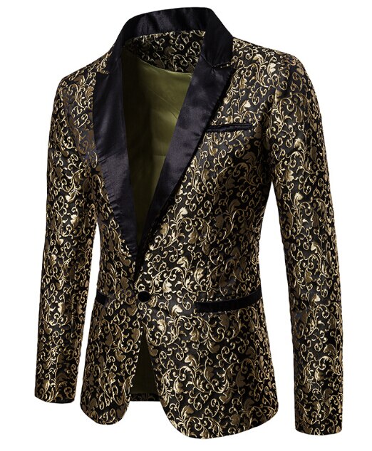 Mænd afslappet jakkesæt jakke business blazer toppe knap smoking formel frakke slim fit jakkesæt: Guld / Xl