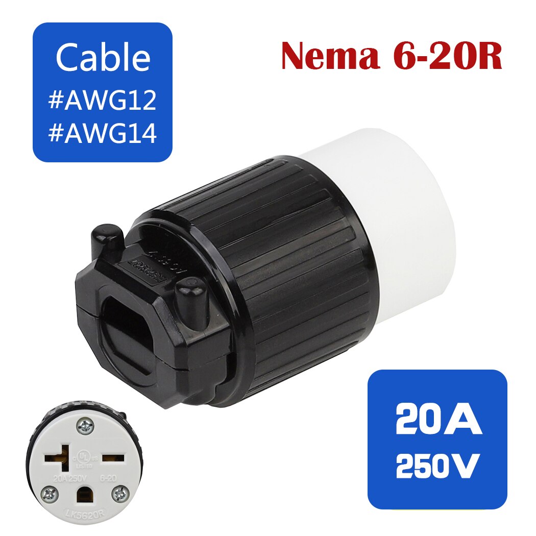 NEMA US Anti 6-20R Female Industrial Plug Direct Connector , NEMA 6-20R Self-wiring female socket,20A 250V