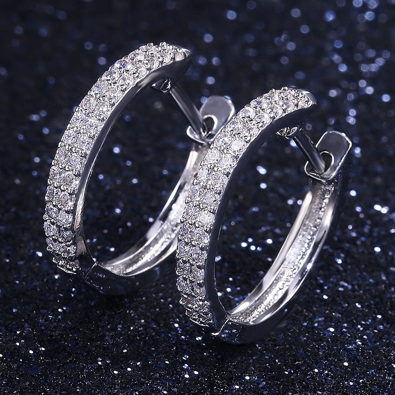 Delicate 925 Sterling Silver Sparkling Single Row Zircon Stud Earrings for Women Wedding Band Jewelry Pendientes oorbellen