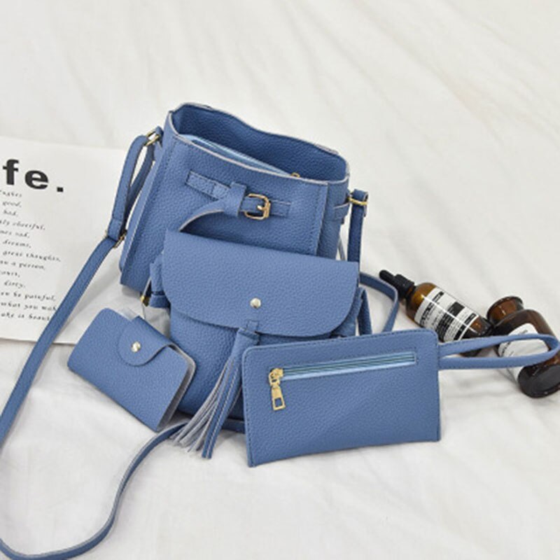 Koreaanse Emmer Kwastje Vrouwen Schoudertas Dames Messenger Handphone Purse Wilde Vier Stuk Moeder En Zoon Pakket: blue