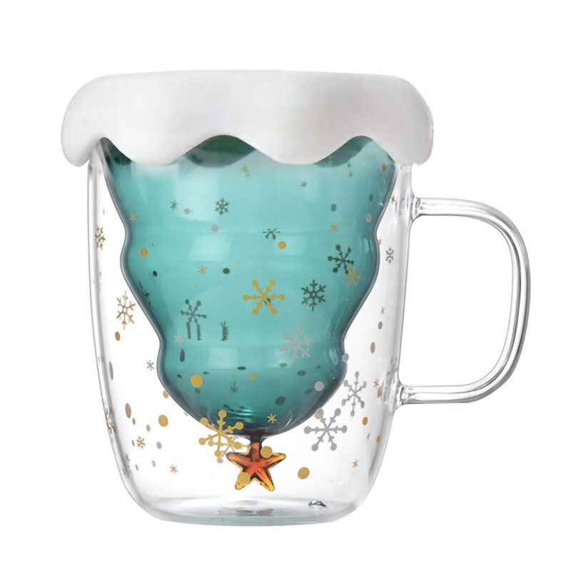 Taza de cristal transparente de doble pared para Año , árbol de Navidad, estrella de la nieve, antiescaldado, para café, leche, botella de agua, de Navidad: B