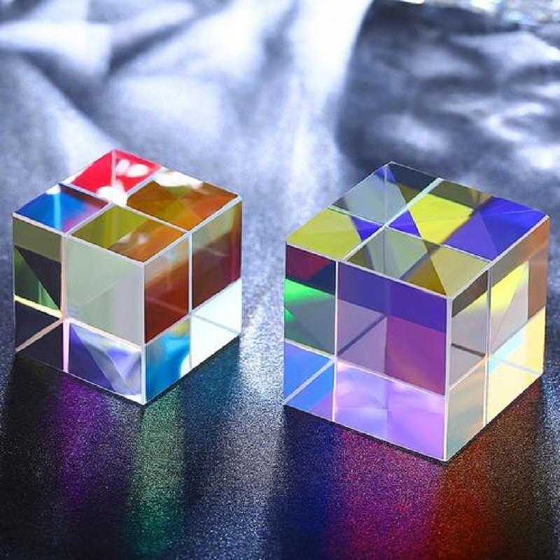 Prism Six-Sided Bright Light Combine Cube Prism Stained Glass Beam Splitting Prism Optical Experiment Instrument 20*20*20mm