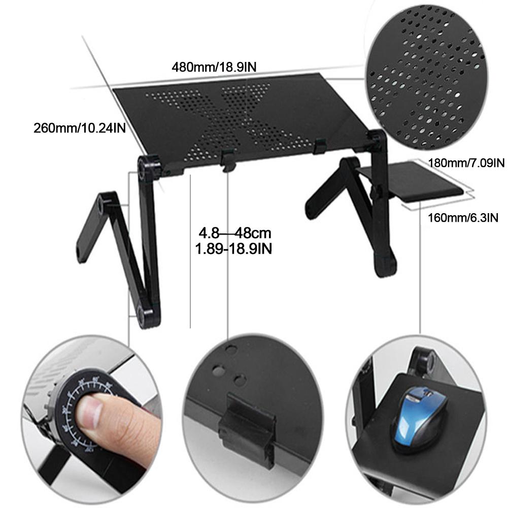 48*26cm Aluminum Laptop Table Ergonomic Adjustable Computer Desk Portable TV Bed Lapdesk Tray PC Table Stand with Mouse Pad