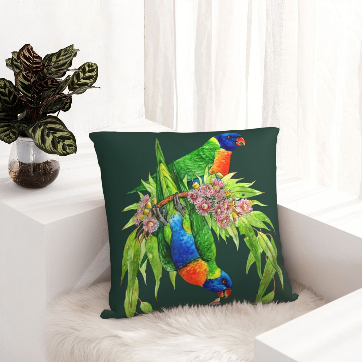 Picture of Rainbow Lorikeets Native Wreath Pillowcase Bird An... - Grandado