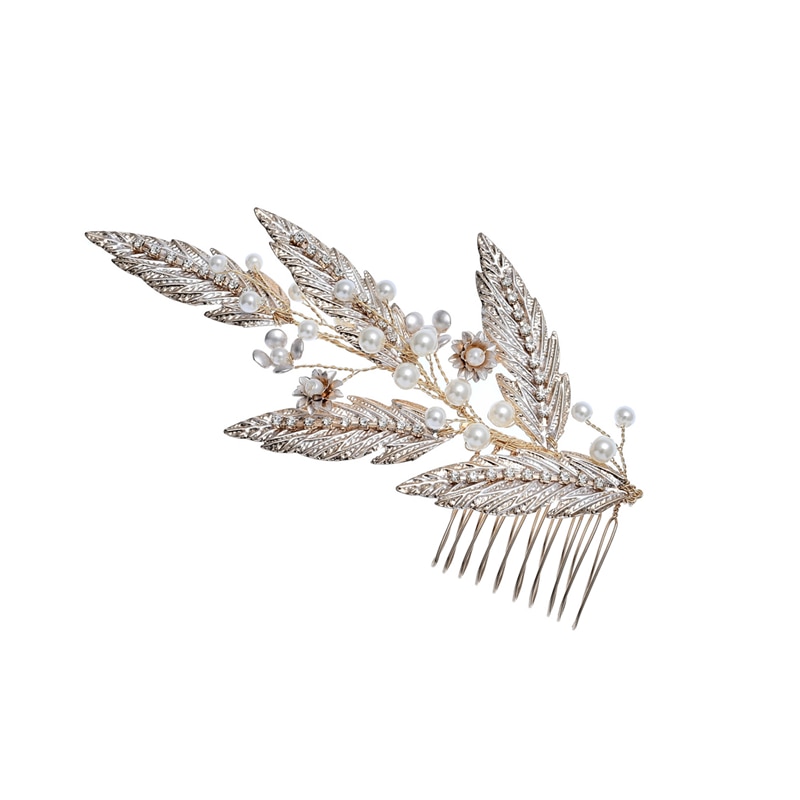 Semplice Da Sposa Foglia Pettine Dei Capelli Pezzo di Perle Donne Gioielli Fatti A Mano Accessori Da Sposa Ornamento Dei Capelli