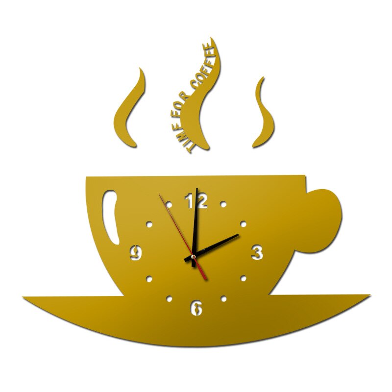 Large Wall Clock 3D Coffee cup DIY Silent Wall Sticker Clock Acrylic Mirror Self adhesive Wall Clocks Living Room Home Decor: A6