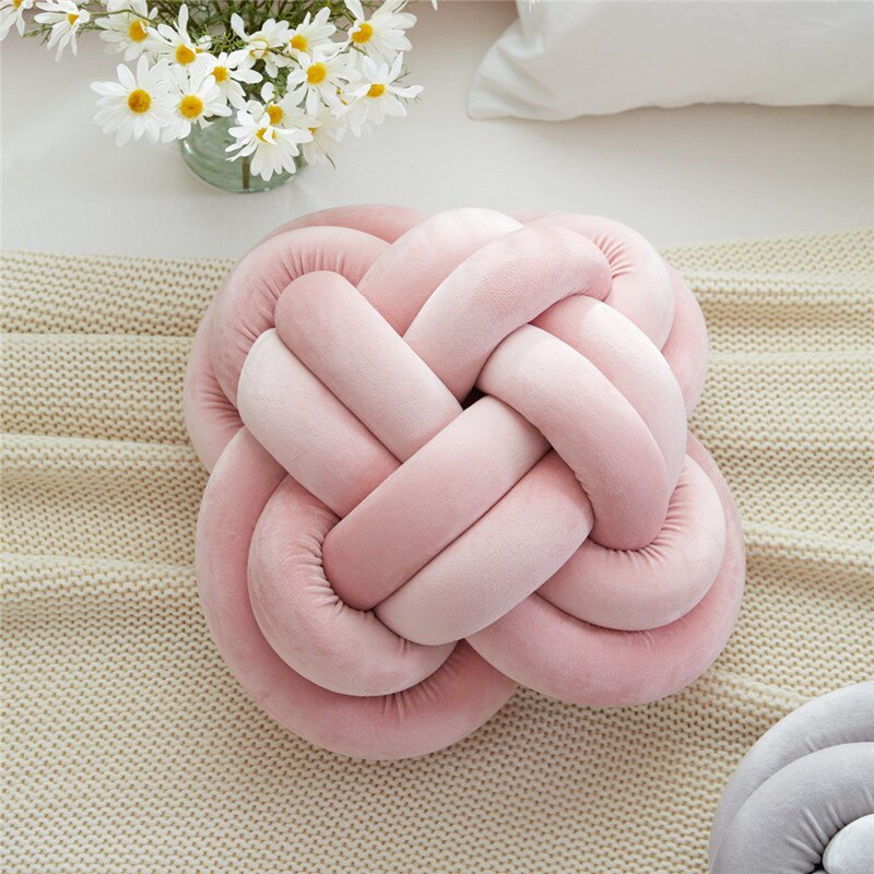 Coussin de décoration de la maison style nordique | Coussin pour canapé, siège d'enfant, oreiller de lit gris, 25cm rond, velours, rose pour décor de maison