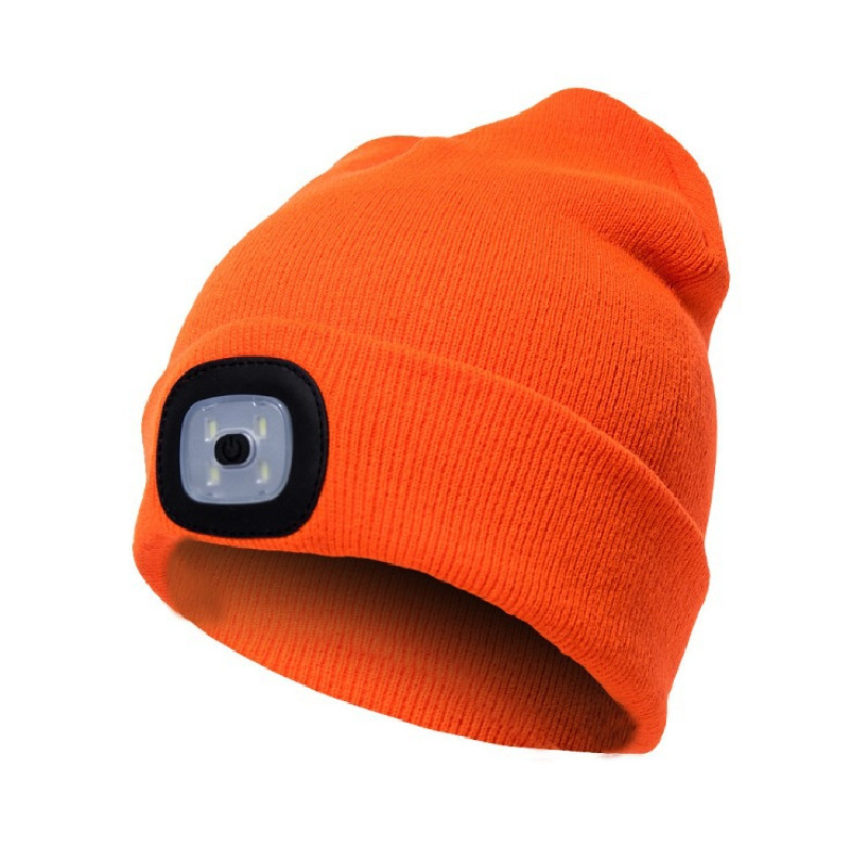 Gorros para hombre, gorro de punto liso con iluminación LED, boinas estilo Hip-Hop, gorros de lana cálidos portátiles para mujer,: Naranja