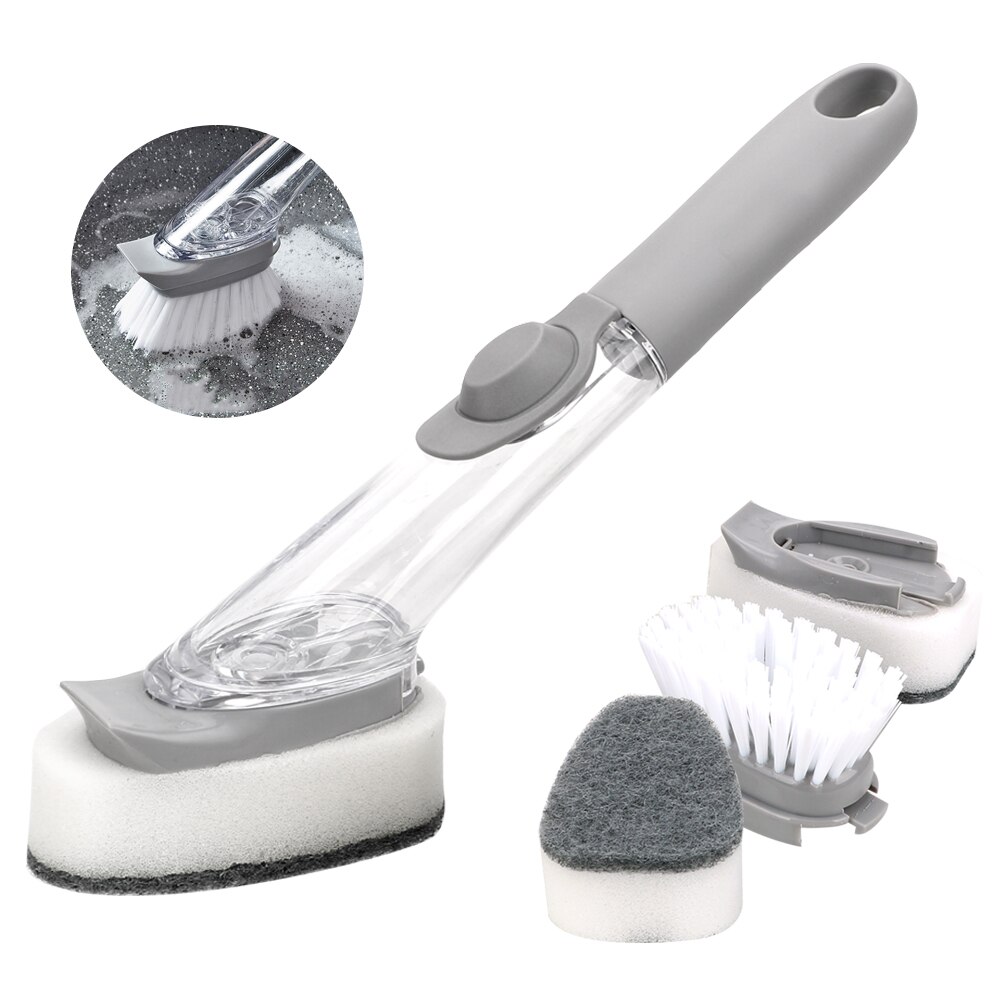 Kitchen cleaning tools 2 in 1 long handle cleaning brush with removable brush sponge sponge dispenser dishwashing brush set