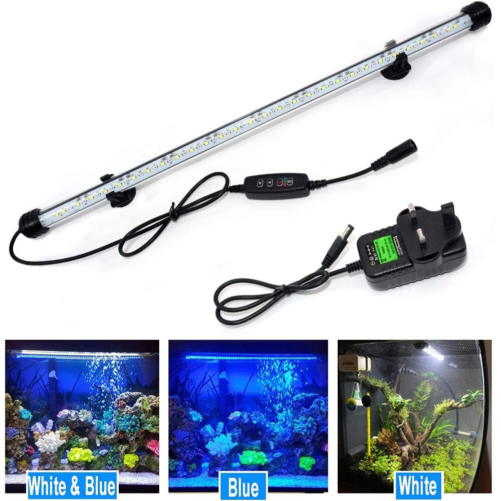 Submersible LED Aquarium Light Waterproof Bar Fish Tank Light Aquatic Plants Grow Light Underwater Timer Auto On/Off Lamp D30: 48cm 57LEDs UK Plug
