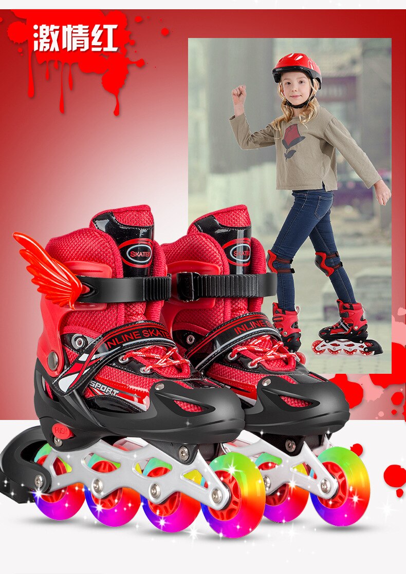 Single flash inline skates roller skates beginner skates adjustable size skates