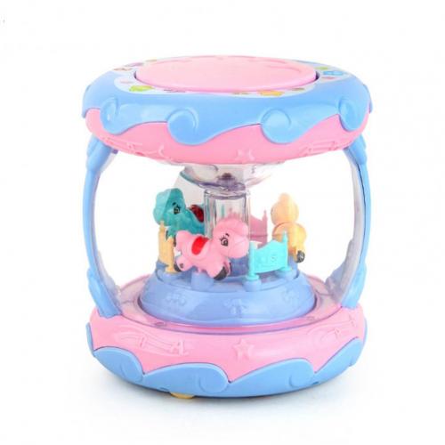 Children&#39;s hand drum toy portable hand drum with music and 3D projection lamp hand drum: Blue Pink