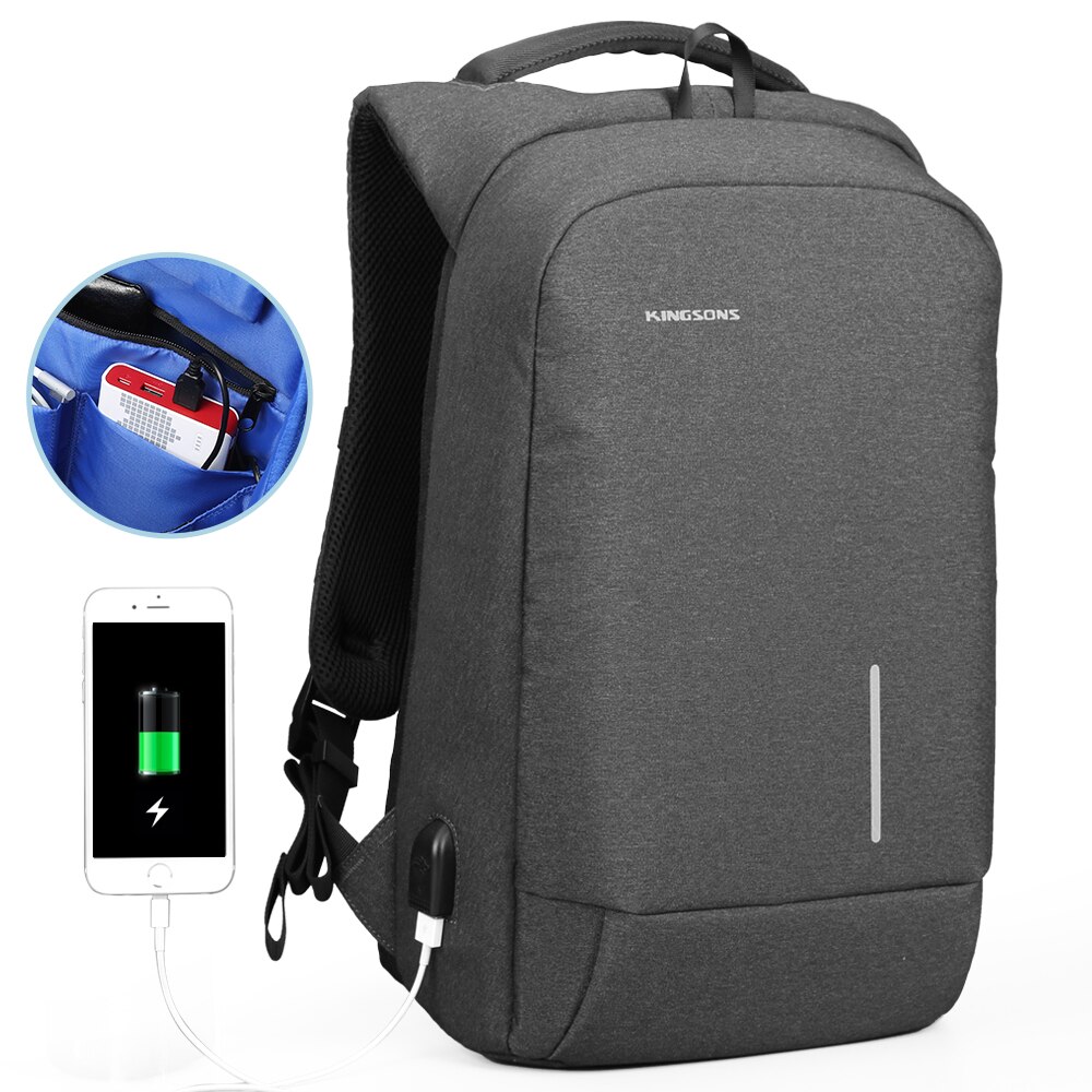 Kingsons Men Women Small Backpack 13''15'' Laptop Bags Bookbag School Bags USB Charging Anti-theft Lock Phone Sucker Luxury