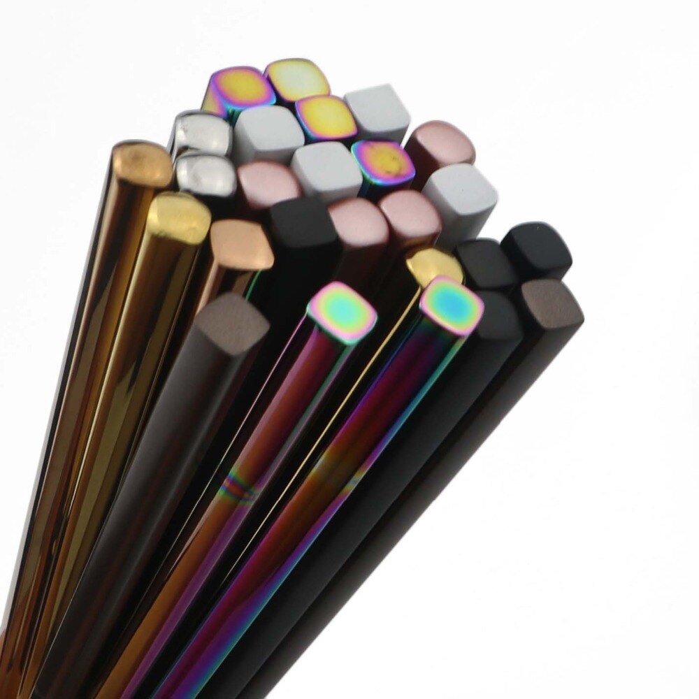 JANKNG 6 Pair 23.5cm Square Chopsticks 304 Stainless Steel Japanese Gold Rose Gold Sushi Hashi Reusable Colorful Chopstick