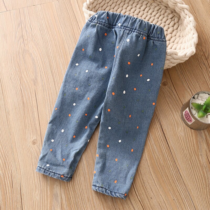 Baby Meisje Jeans Kinderen Mode Denim Broek Herfst Kinderen Meisje Polka Dot Print Cowboy Broek Baby Denim broek 2-8Y: 4T