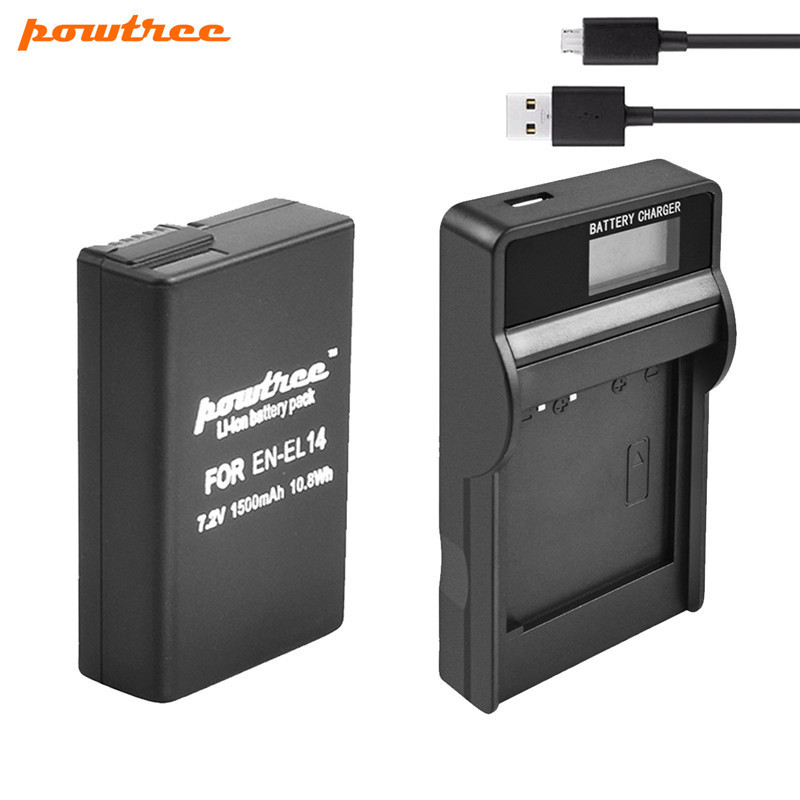 Powtree 1500 Mah En-EL14 EN-EL14a ENEL14 EN-EL14 Batterij + Lcd Oplader Voor Nikon P7800,P7700, p7100, P7000,D5500,D5300,D5200,D3200: 1XBattery LCDCharger