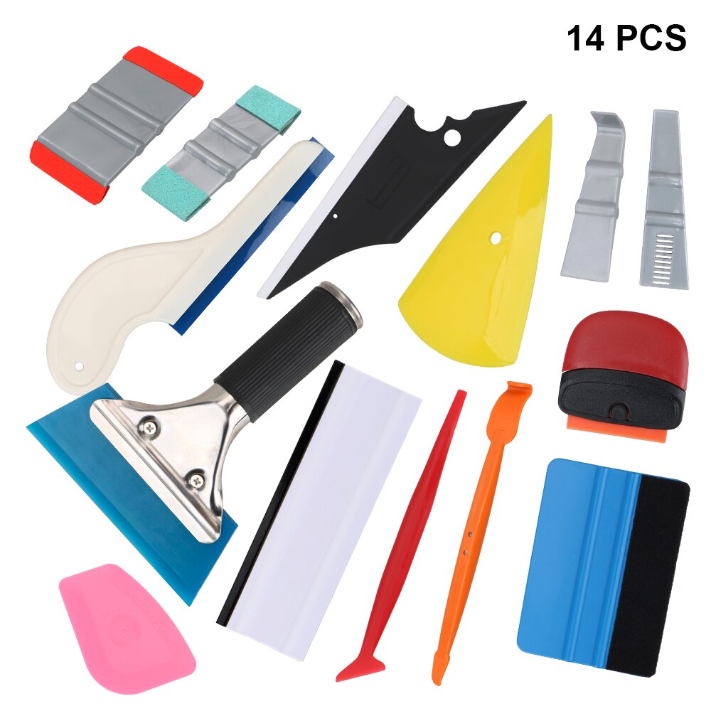 Carbon Fiber Car Tools Vinyl Wrap Film Sticker Wrapping Tool Auto Window Tint Foil Magnetic Stick Squeegee Razor Scraper: 14Pcs