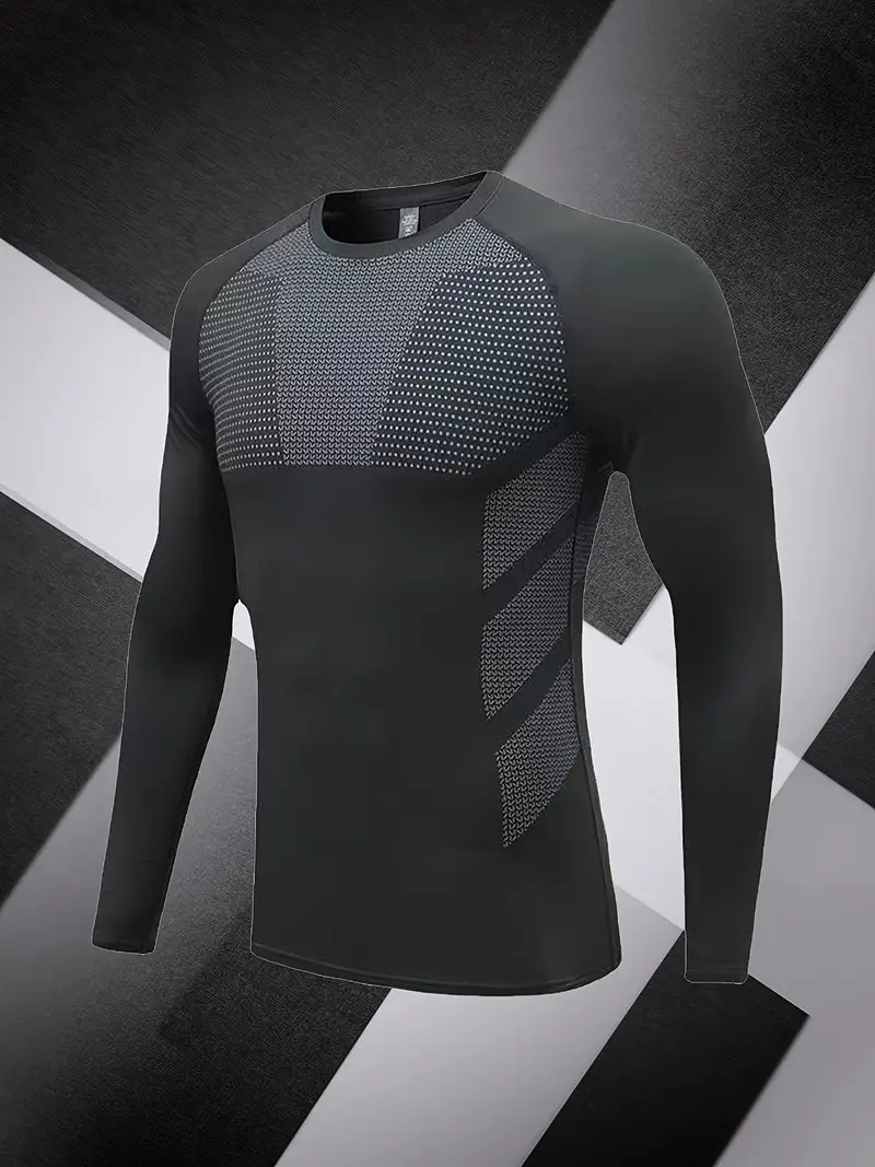 Camiseta ajustada de manga larga con cuello redondo para hombre, Tops transpirables de secado rápido, ropa cómoda: XXL