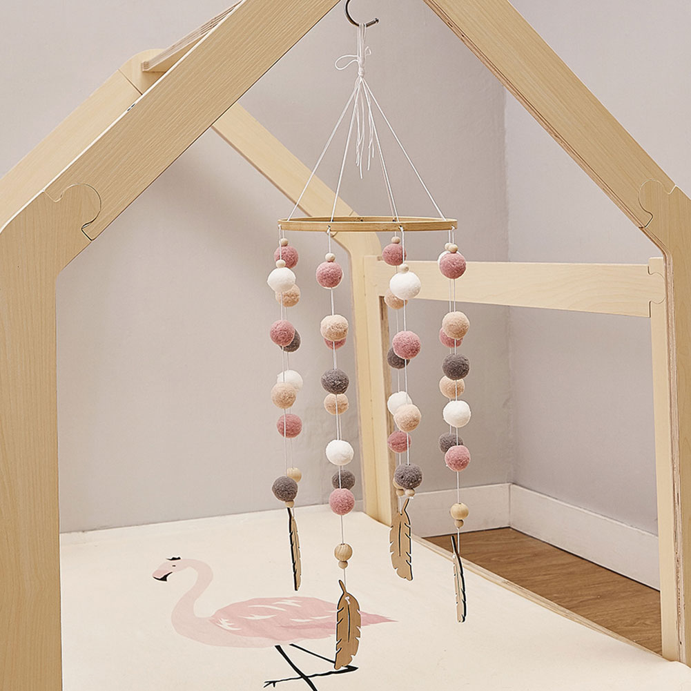 Handmade Durable Nursery Beautiful Bed Hanging Wooden Decoration Kids Room Felt Ball Photo Props Baby Wind Chimes Craft