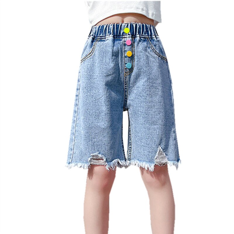 Pantaloncini di jeans per ragazze bottone a colori pantaloncini strappati estivi abbigliamento per bambini pantaloncini per bambini distrutto per adolescente 5 6 7 8 9 10 11 14 anni