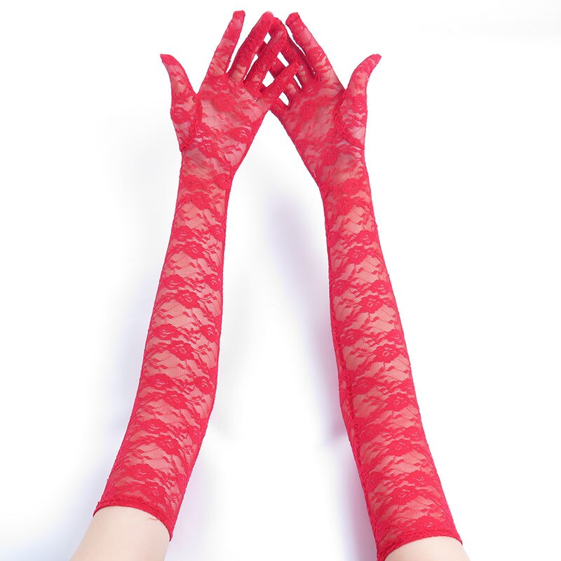 Pas cher blanc dentelle gants de mariée rouge blanc coton doigts longs gants pour mariage femmes fête accessoires demoiselle d'honneur rose gants