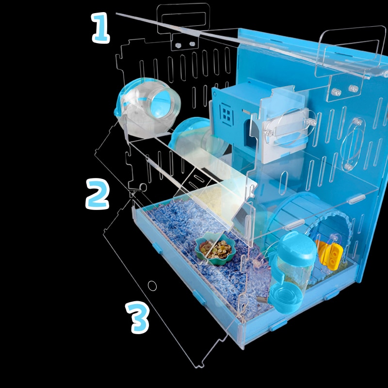 Maison de Hamster bleu grande taille Villa acrylique Double cobaye Cage petit animal de compagnie pour un Hamster Bservation nid