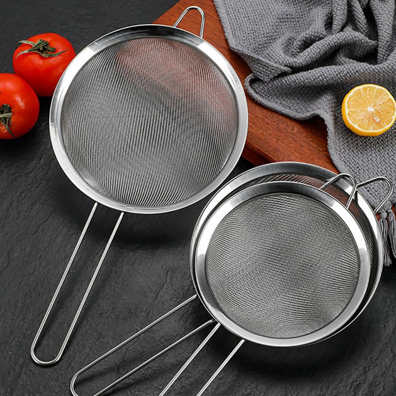 Set  of 3 finmaskig sil rostfritt stål finskummare matsil med långt handtag köksredskap