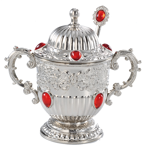 Crestsukker skål med ske 4 forskellige farver sølv belægning udførelse 156: Rød