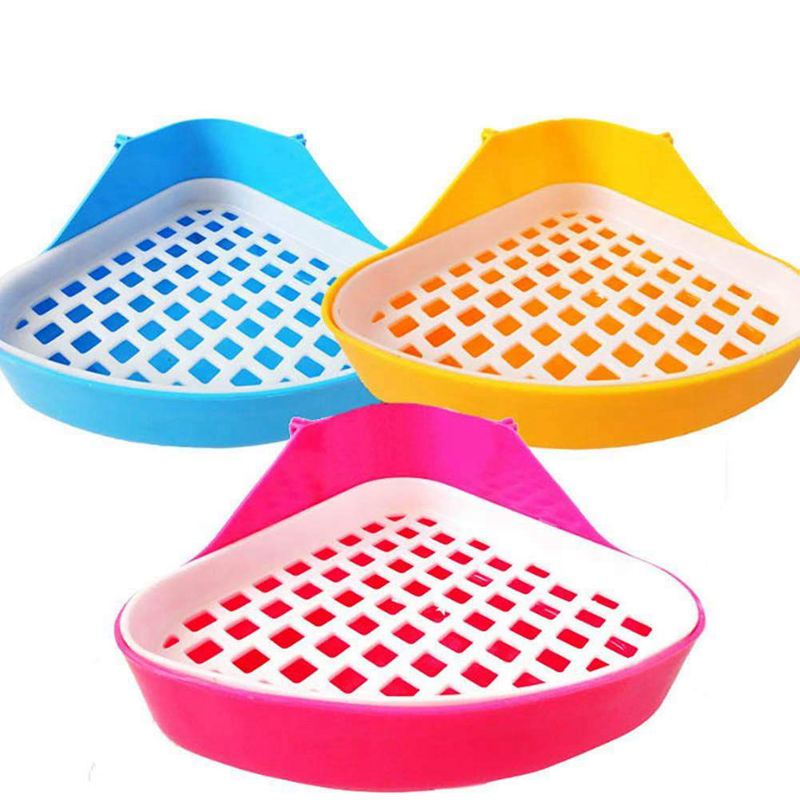 Bandeja de arena para conejos, inodoro esquinero para animales pequeños, bandejas de arena para mascotas esquineras para conejos y hámsteres (azul)