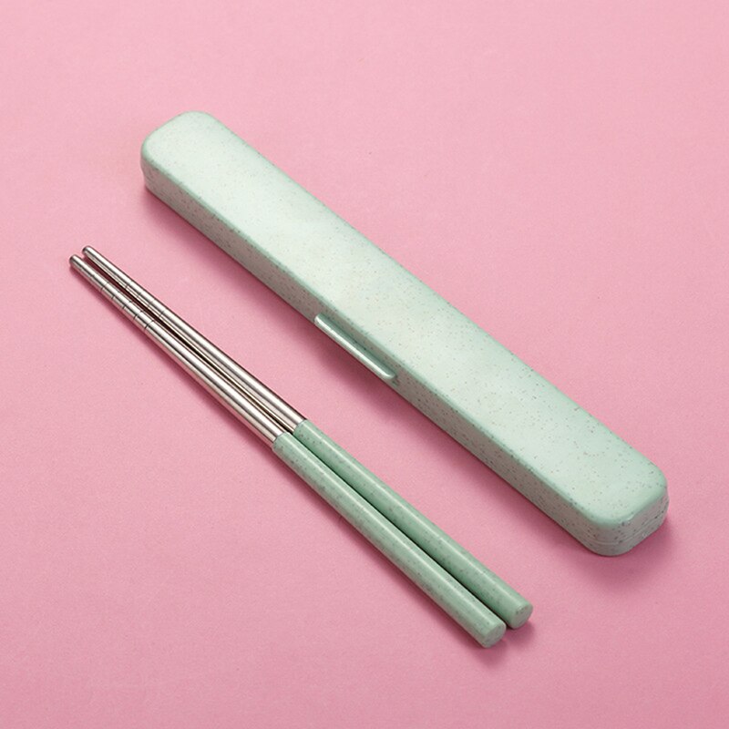 304 baguettes en acier inoxydable portable étudiant voyage baguettes réutilisables japonais sushi bento baguettes avec boîte de rangement: Green box A