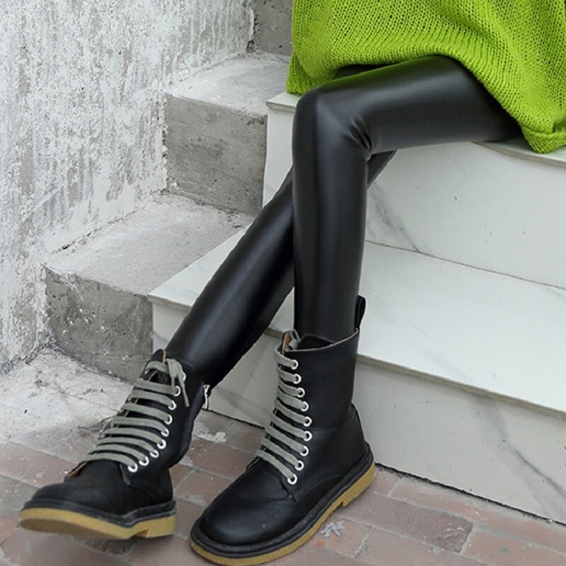 Dziewczynek spodnie skórzane zimowe ciepłe legginsy dla dzieci ubrania wypoczynek nastolatki chudy jednolita elastyczna spodnie stroje Vestidos