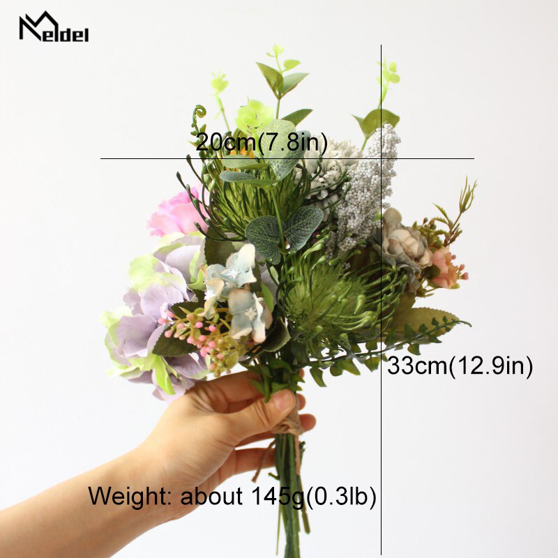 Meldel Boeket Bruid Bruiloft Bloem Boeket Kunstzijde Hortensia Lisianthus Pompon Vanille Eucalyptus Bladeren Bruiloft Bloem