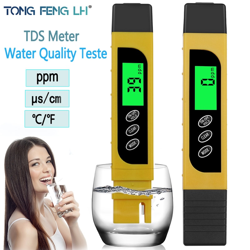 Digital lcd vand tds meter test pen renhed filter 0-9990 ppm bærbar temp ppm vand