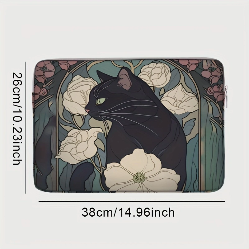 1pc，Two styles, Camellia Black Cat Pattern Printed Laptop Bag Soft Laptop Fabric Cover suitable for 14 inch laptops
