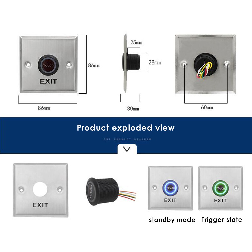 Zinklegering Exit Touch Knop Push Switch Opener Release Voor Magnetisch Slot Toegangscontrole Elektrisch Slot