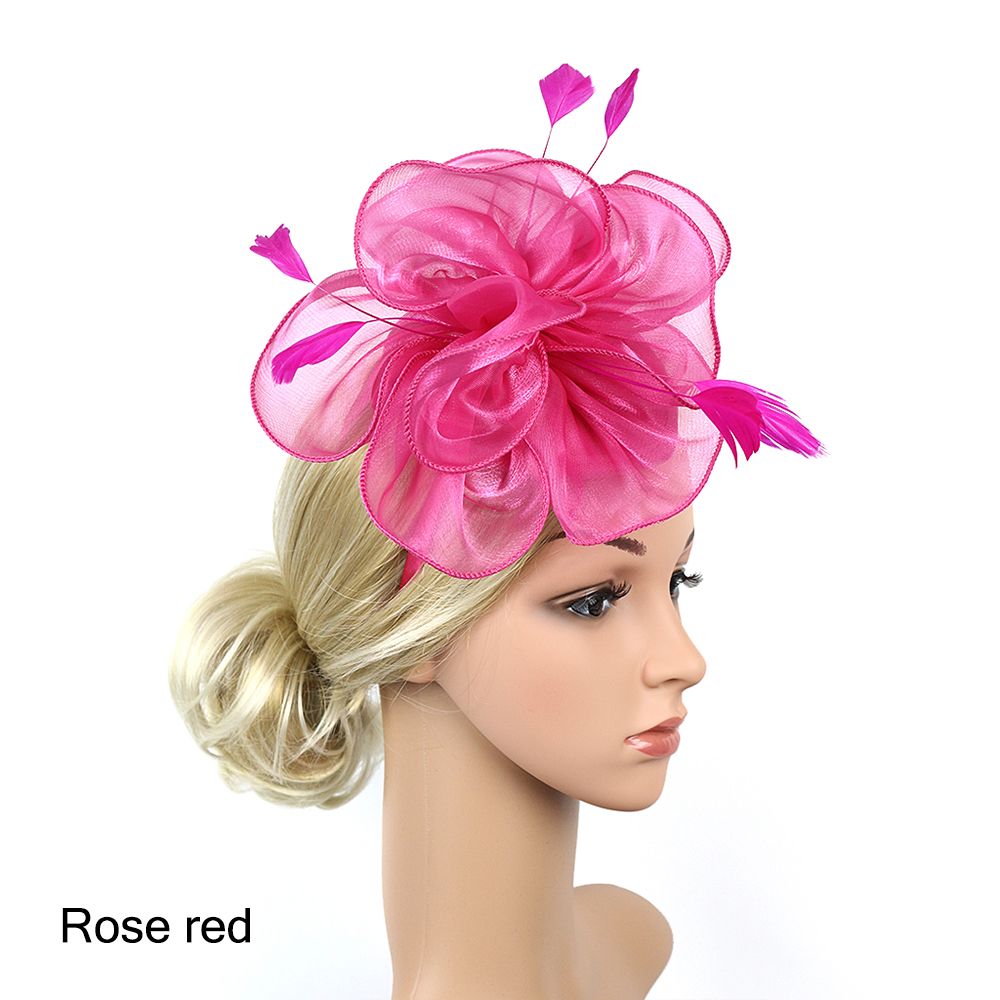 Top Hat Royal Ascot Race Flower Mesh Headband Fascinator Hats Headwear Cocktail Tea Party Feather Flower Headband: Yellow
