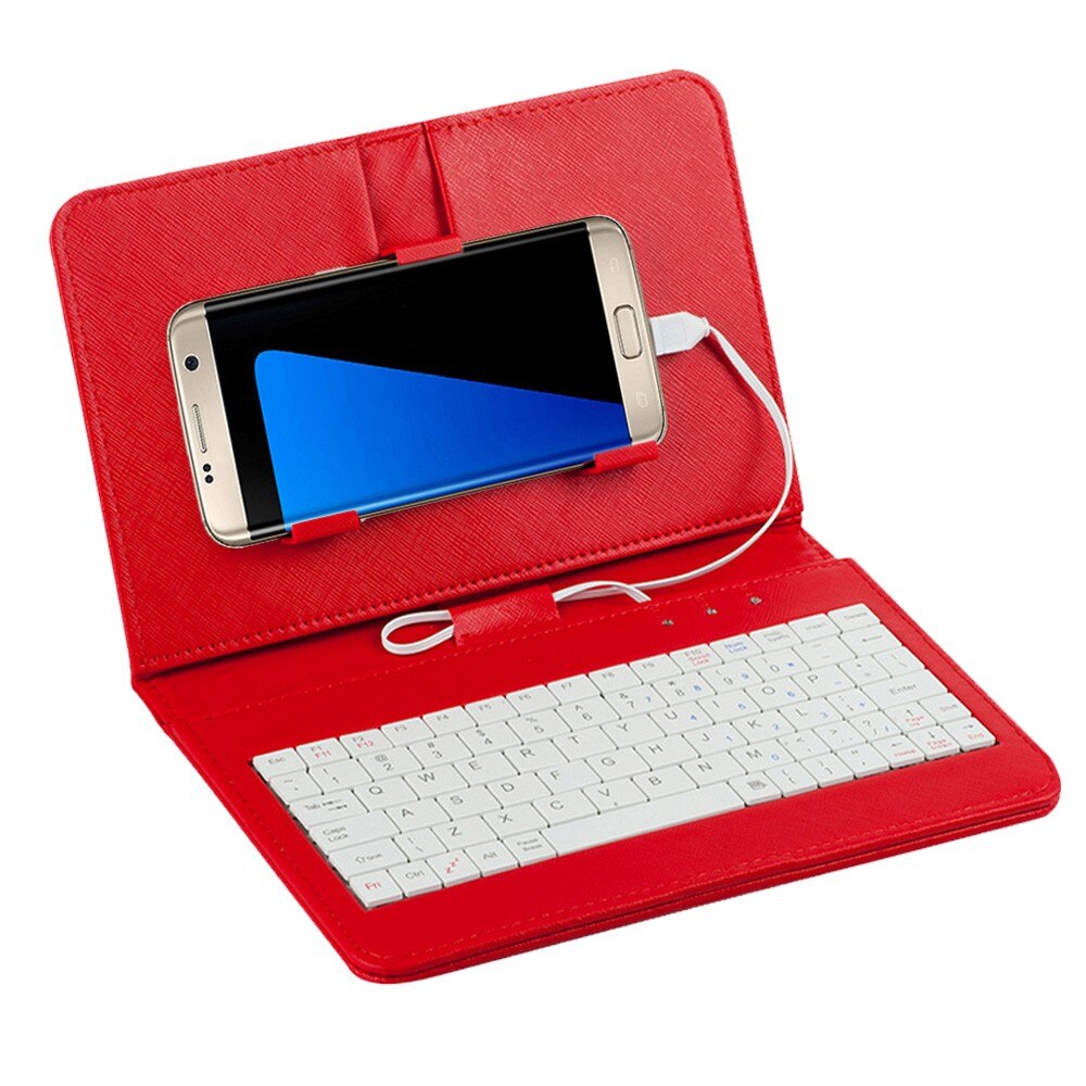General Wired Keyboard Flip Holster Case For Andriod Mobile Phone 4.2''-6.8'' 20A: Red