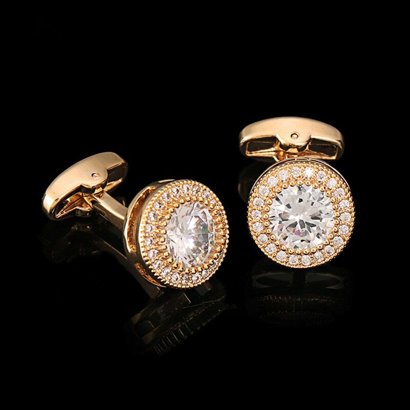 FLEXFIL-gemelos de camisa de lujo para hombre, gemelos de con botones, joyas de boda de cristal de: Golden