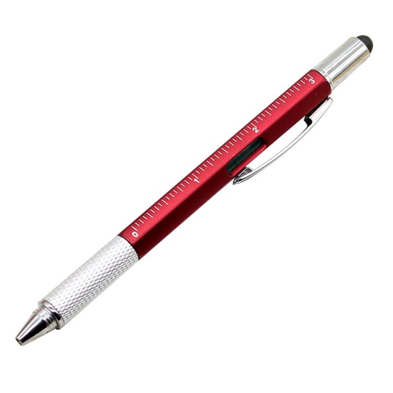 Multicolor Ballpoint Pen Level Gauge Scale Screwdriver Tool Touch Capacitor Pen Office Supplies Christmas: red