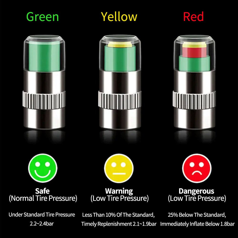 4pack Car Tire Pressure Monitor Gauge Indicator Alert 2.4Bar 36PSI Valve Caps Sensor Indicator Eye Alert Diagnostic Tools Kit