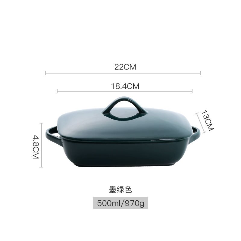 Tableware Plate Rectangle Ceramic Baking Dish Pan With Lid Home Binaural Steak Cheese Grilled Food Bowl Oven Microwave Heating: Green