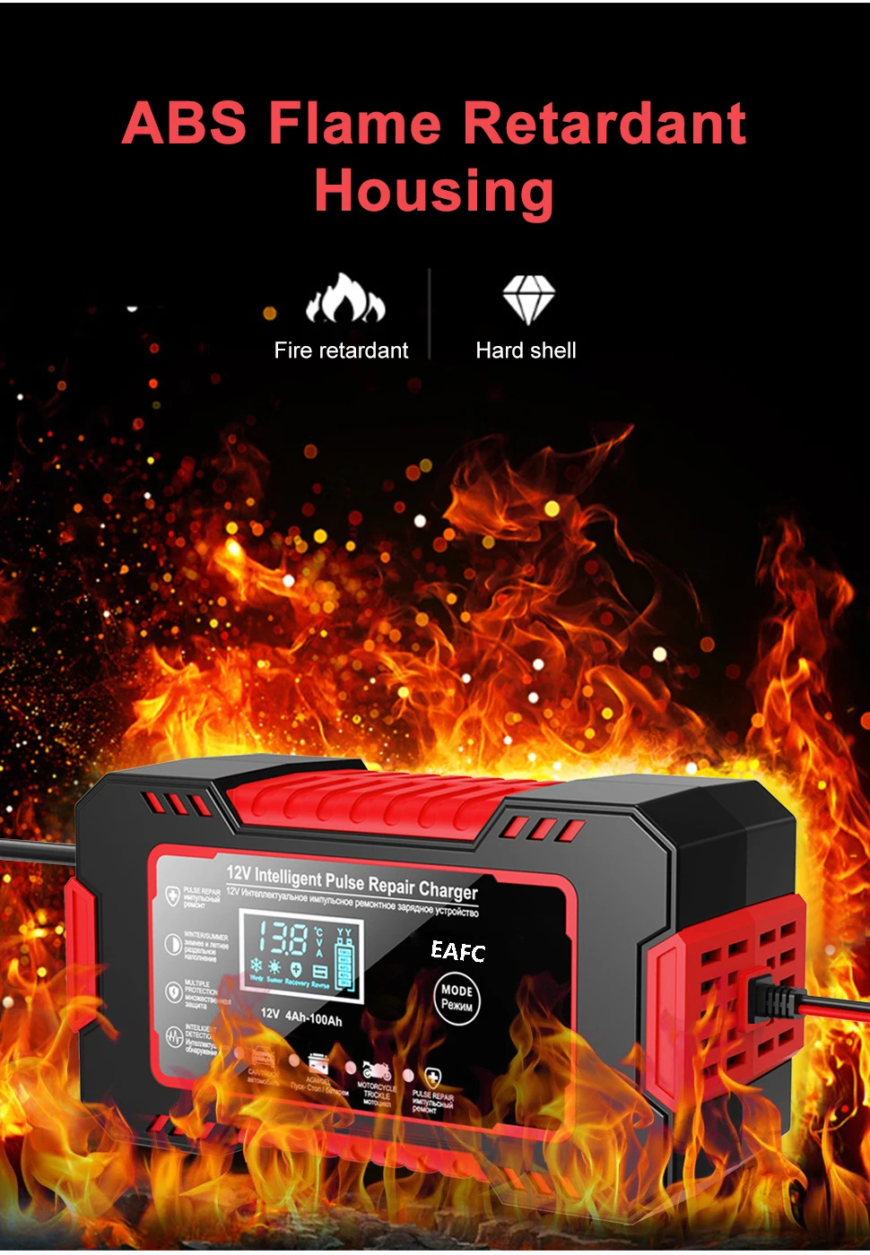 12V 6A Fully Automatic Battery Charger/Maintainer - Pulse Recovery Mode for Dead Wet/Dry Batteries