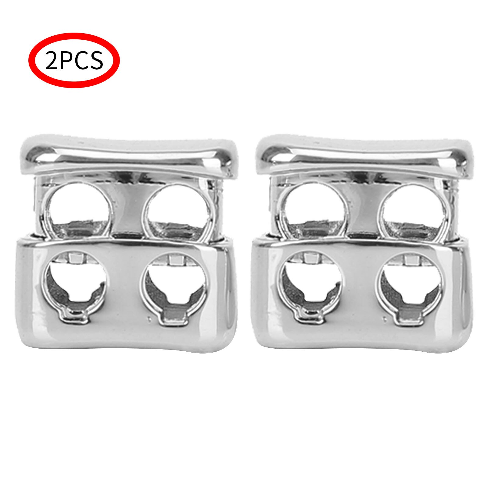 2Pcs Metal Cord Locks Bucket Shape Rope Ends Buttons Drawstring Toggles 2 Holes Lanyard Shoelace Fasteners DIY Paracord Stopper: Silver