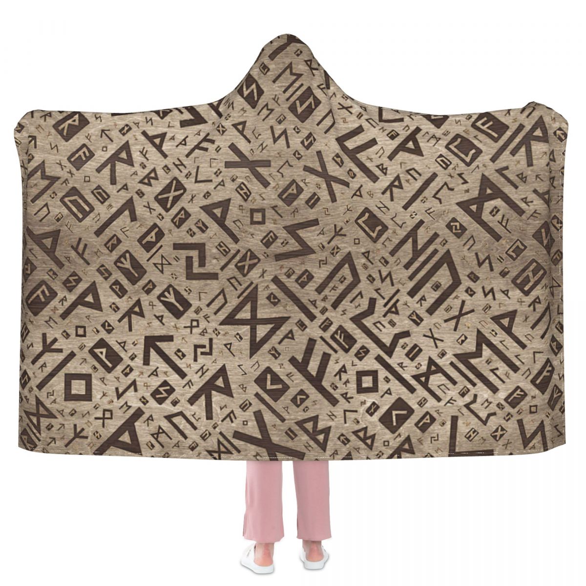 Elder Runes - Futhark Pattern Gold Framed On Wood Hooded Blanket 3D full print Wearable Blanket Adults Kids style: 204x153cm