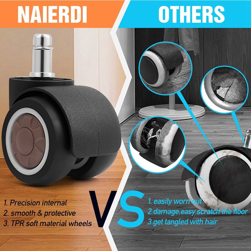 5pz TPR gomma morbida 2 pollici universale muto ruota sedia da ufficio ruota di ricambio girevole ruota in gomma mobili