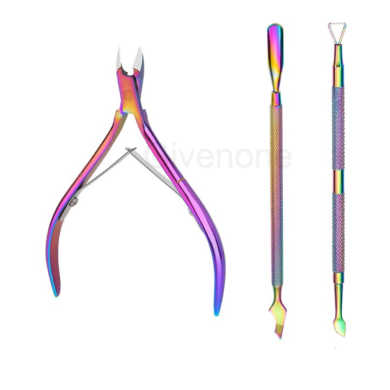 Rainbow Nail Clipper Set Pro Stainless Steel Manicure Kits Household Nail Scissors Tweezers Ear Spoon Beauty Nail Manicure Tools: Nail Clipper Set 2