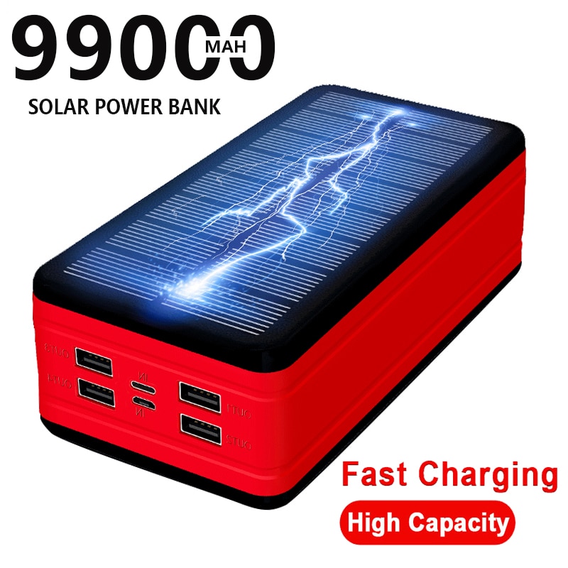 99000Mah Solar Power Bank Powerbank Grote Capaciteit Draagbare Oplader Outdoor Waterdichte Led Poverbank Voor Iphone Xiaomi Samsung