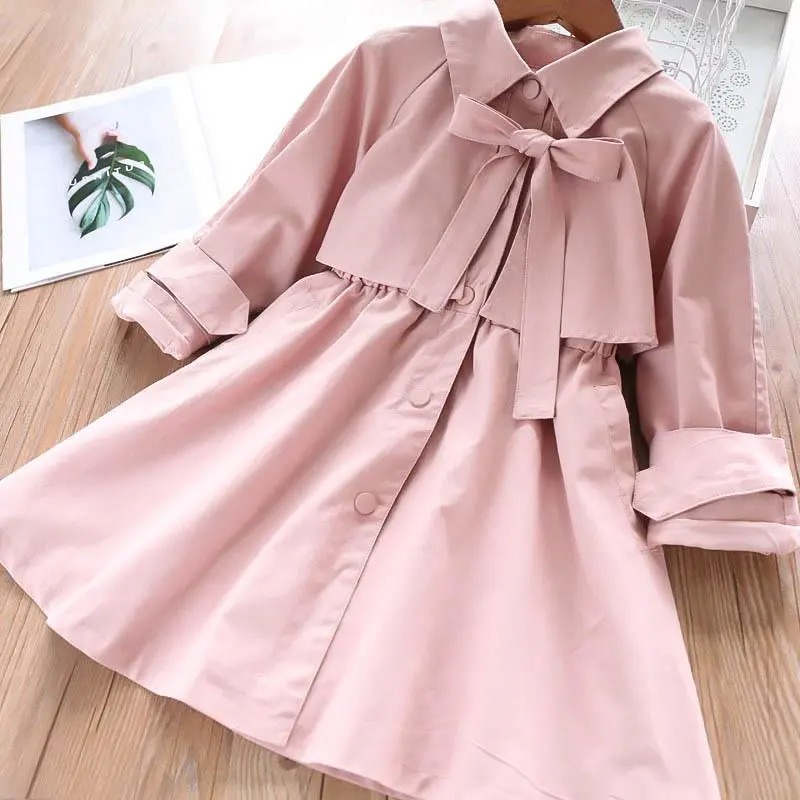 Chaquetas largas coreanas para bebés y niñas, abrigo cortavientos para adolescentes, abrigos de rosa y caqui, prendas de vestir: pink / 5T height 111-120cm